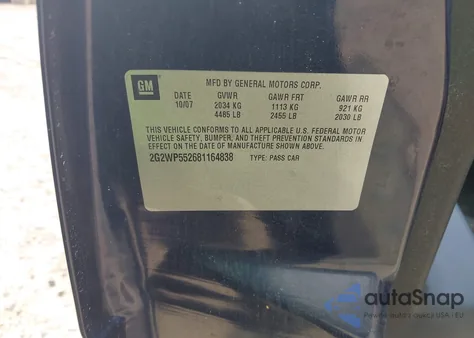 2008 Pontiac Grand Prix z USA, uszkodzony, nr VIN 2G2WP552681164838